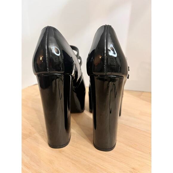 Aqua Emmy Black Faux Patent Leather Platform High Heel Mary Jane Pumps Size 7M - Picture 6 of 9